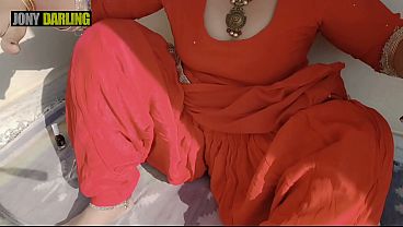 wife rest on the roof wear hot red punjabi suit